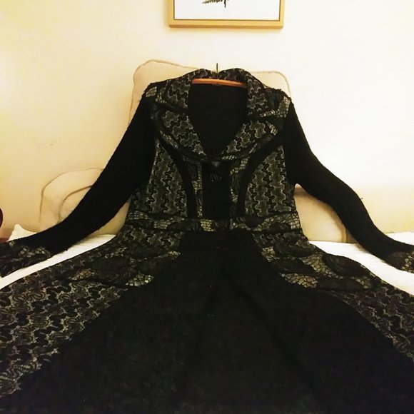 Unique Multitextured Long Black Cardigan - Picture 2 of 10